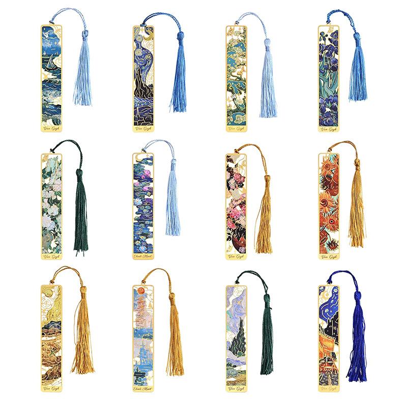 Antique Style Hollowed Out Bookmark Tassel Style Oil Painting Metal Bookmark Creative Hand Account Decoration Reading Book Clip