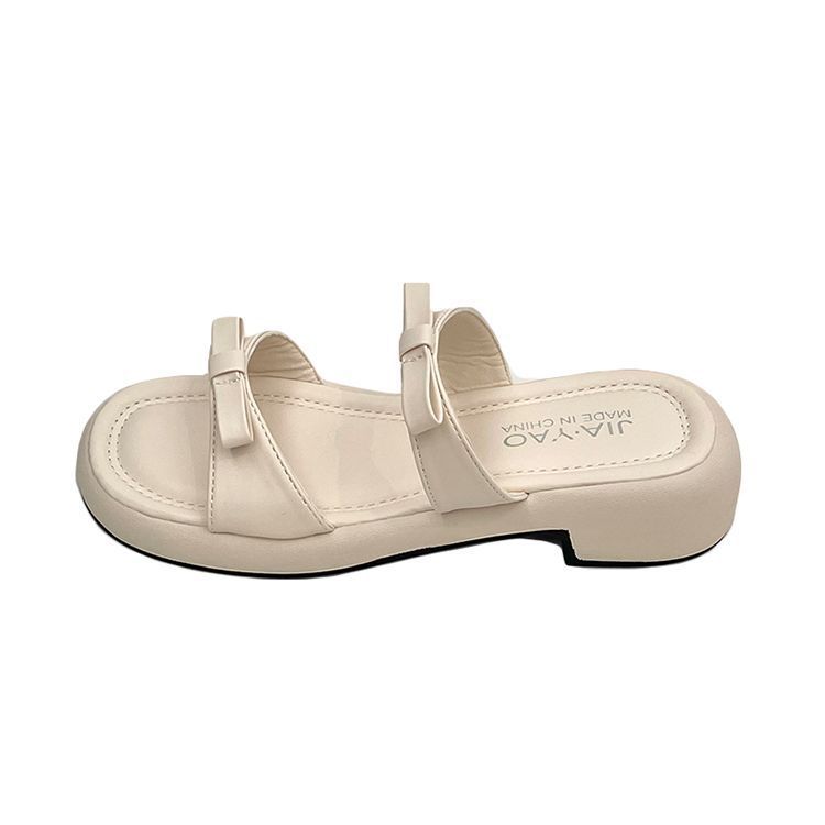 Silver French with Skirt One-word Thick-soled Slippers Women's Summer Fashion Outer Wear 2025 Sweet Bow Cool Slippers