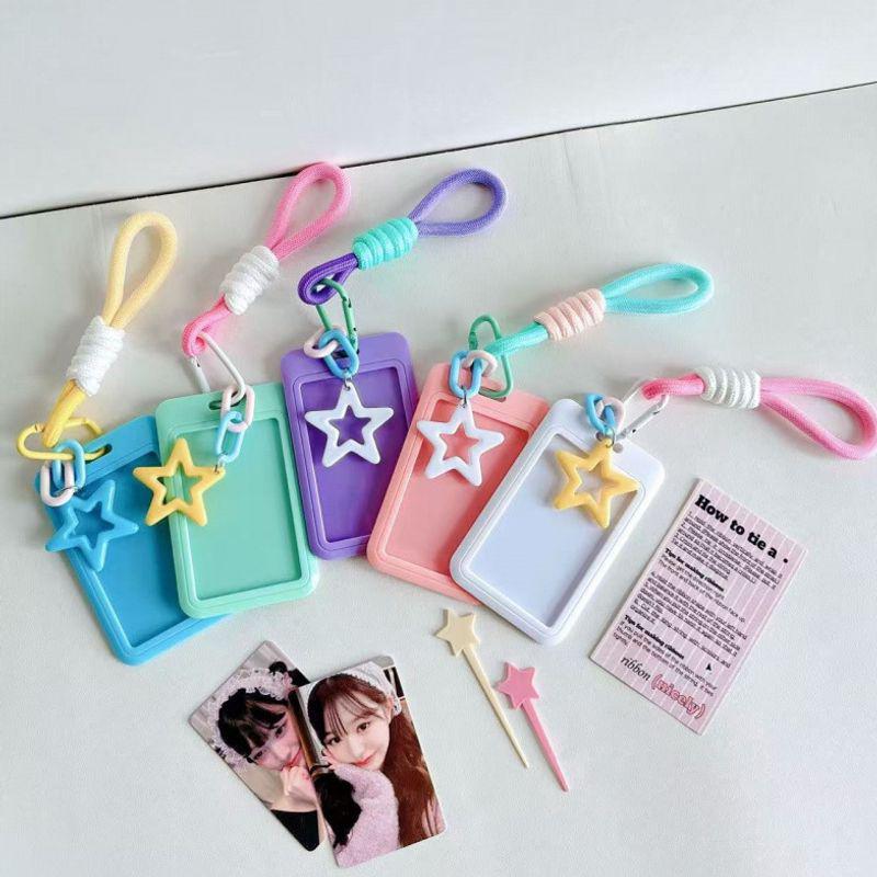 Dopamine Star Card Holder: Candy Color Slide Cover with 3-Inch Lanyard for Meal, Bus & Chasing Cards.