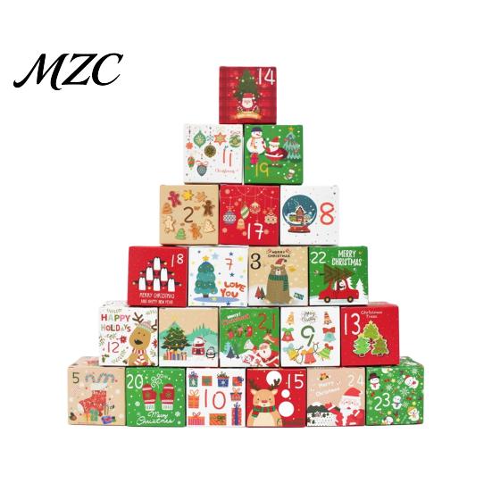 Square Cardboard Treat Boxes 24 Pcs DIY Christmas Advent Calendar Boxes, Days Countdown Gift Box, Blind Box Empty Number to Fill for Adults,
