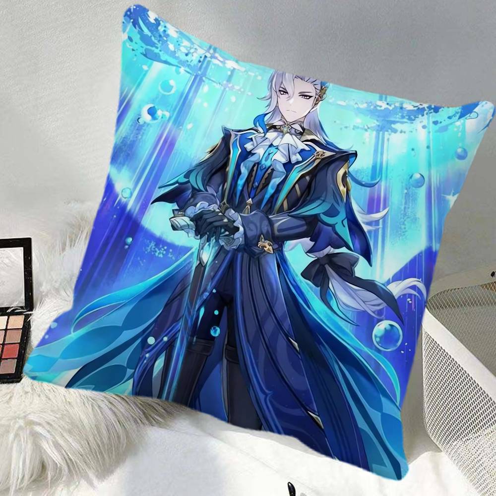 Game Genshin Impact Neuvillette Pillow Case Square Pillow Bedroom Sofa Leisure Comfort Cushion Car Home Decoration