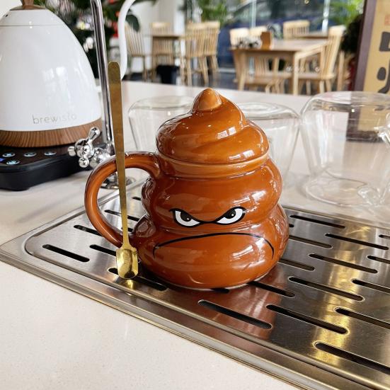 Ceramic Poop Cup 500ml Creative Coffee Mug with Spoon Comfortable Grip Tea Mug Novelty Drinkware Gifts