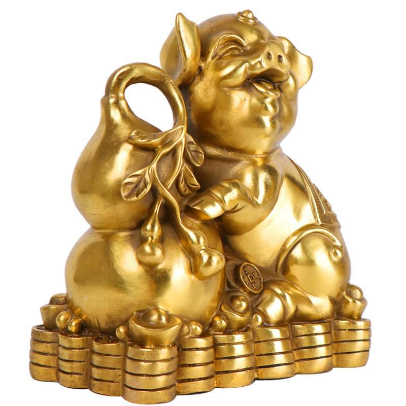 Fu Lu Copper Pig Gourd Ornament - Zodiac Pig Home Decor Handicraft