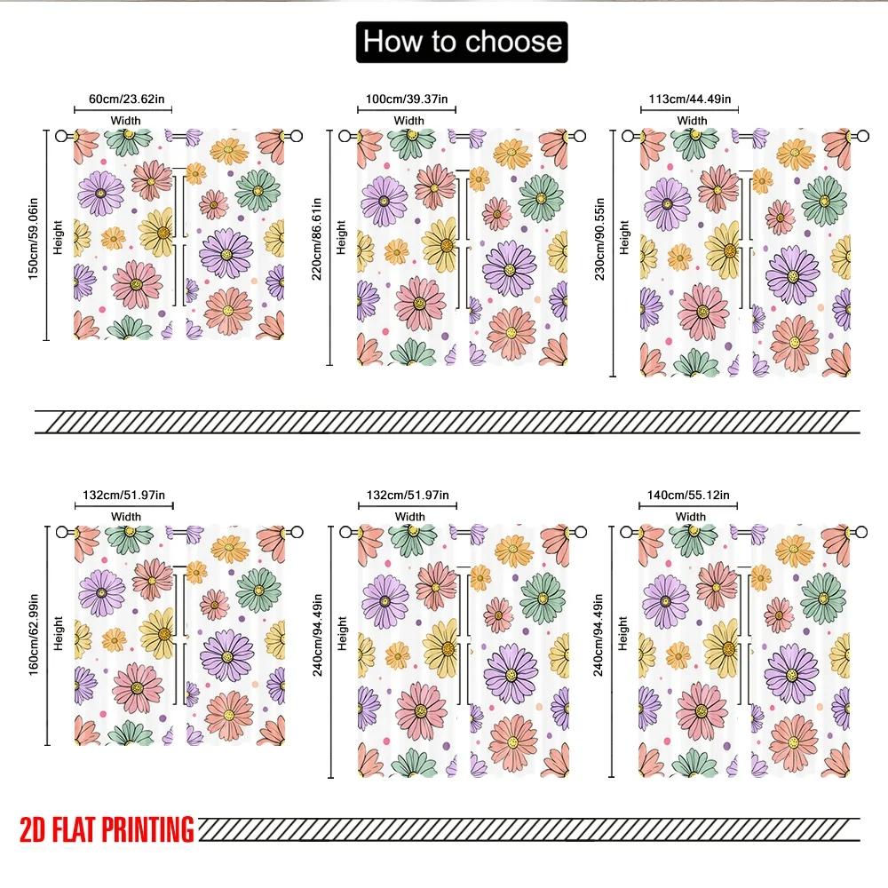 Set Of 2 Flat Printing Curtains Floral Watercolor Flower Illustration Digital Printed Polyester Drapes Festive Holiday Curtain Made