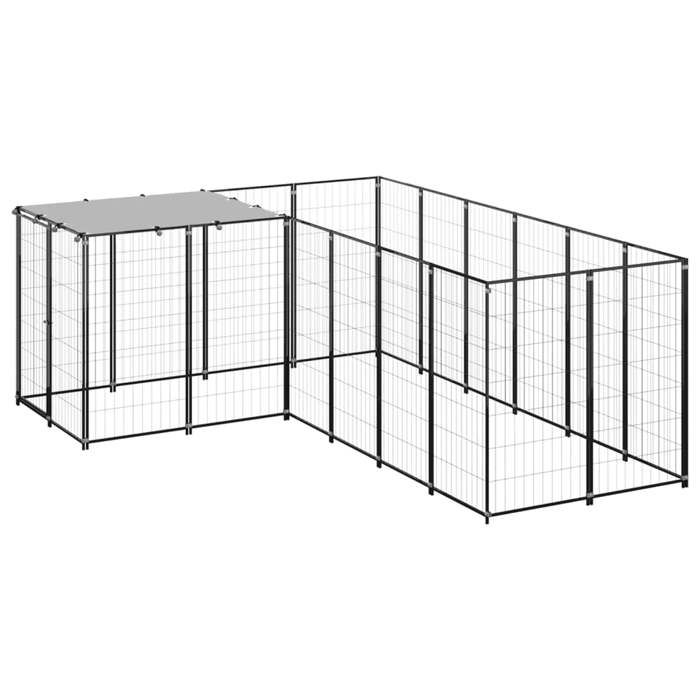 VidaXL Chenil Noir 4,84 m² Acier Enclos pour Chiots Cage Chiens Extérieur 3082211