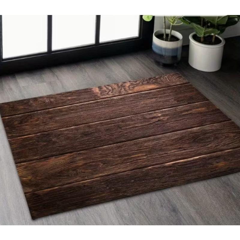 Brown Wood Grain Printed Area Pad Soft Living Room Bedroom Kitchen Retro Blue and Brown Bedroom Floor Pad Retro Wood Grain Pad