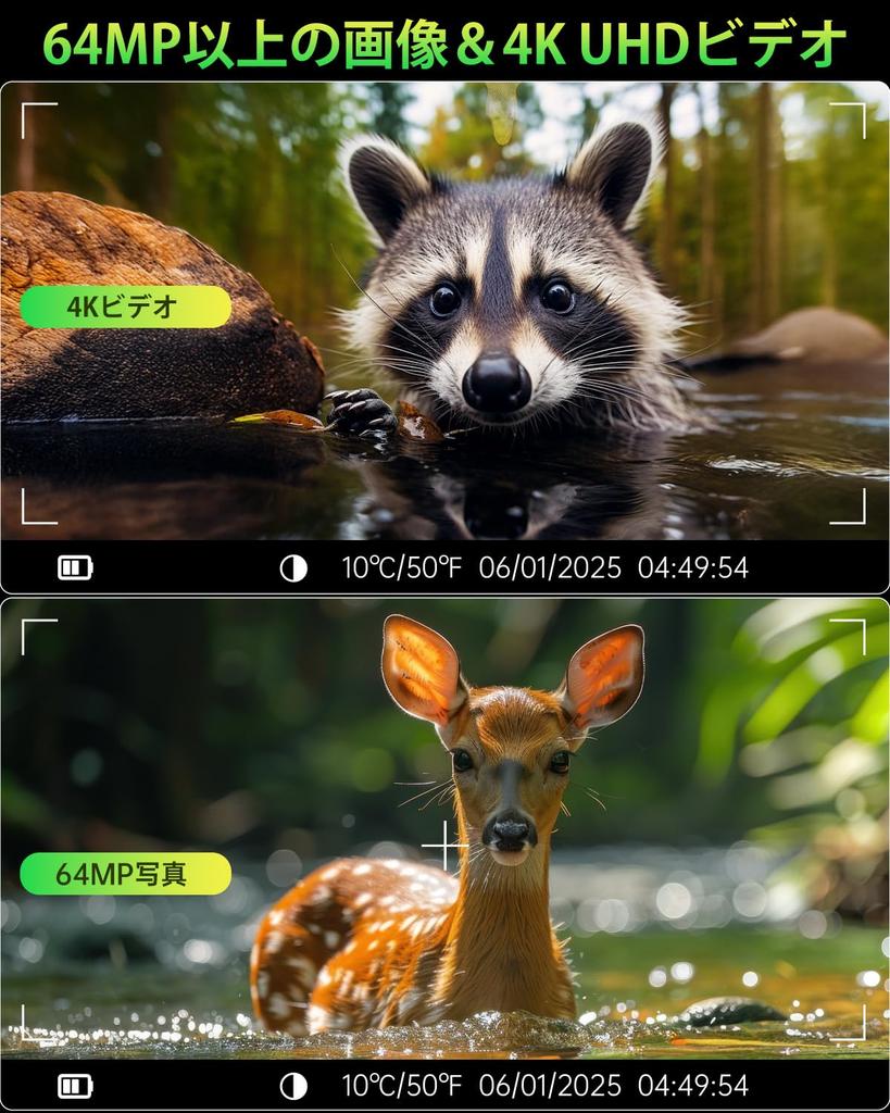 FKPCAM Lovecká pozorovací kamera pro divokou zvěř Bezdrátová 4K 64MP Druhá spoušť Kompaktní bezpečnostní kamera s infračerveným zářením 64GB paměť Solární panel 5000mAh