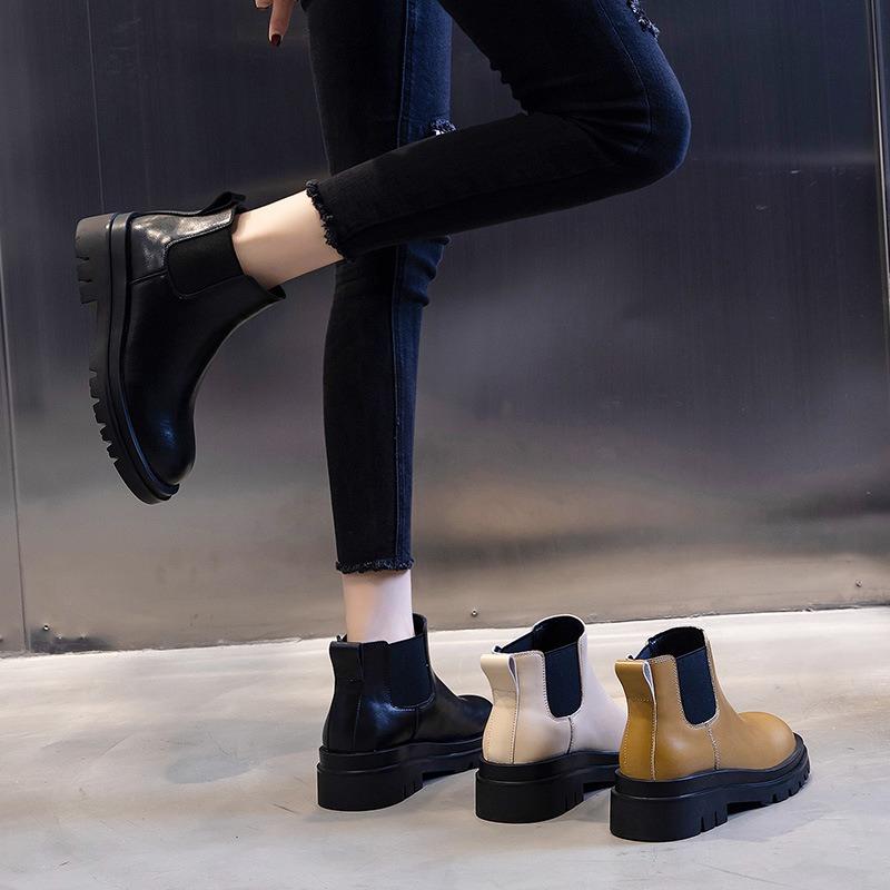 Leather Martin boots women's autumn new short boots thick heel casual boots women's Chelsea pipe women's boots tide