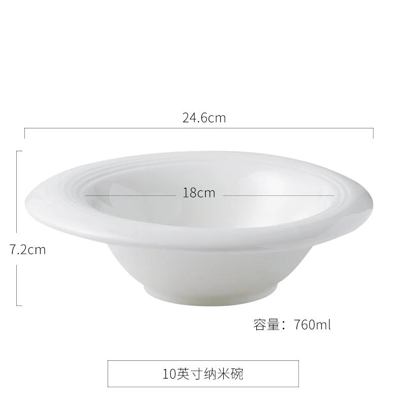 Large Capacity Pure White Soup Bowl Ceramics Dining Plate Dessert Bowl Fruit Plate Salad Bowls Noodle Bowls Dim Sum Dish Tray