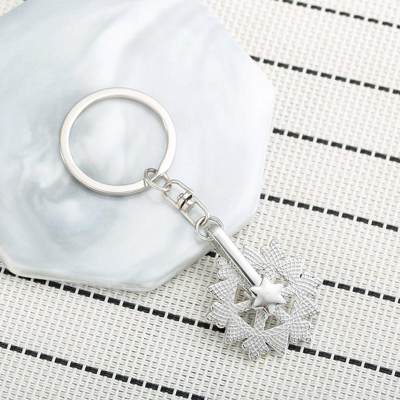 Rotating Rhinestone Snowflake Stainless Steel Keychain Shiny Fashion Design Practical Student Backpack Gift