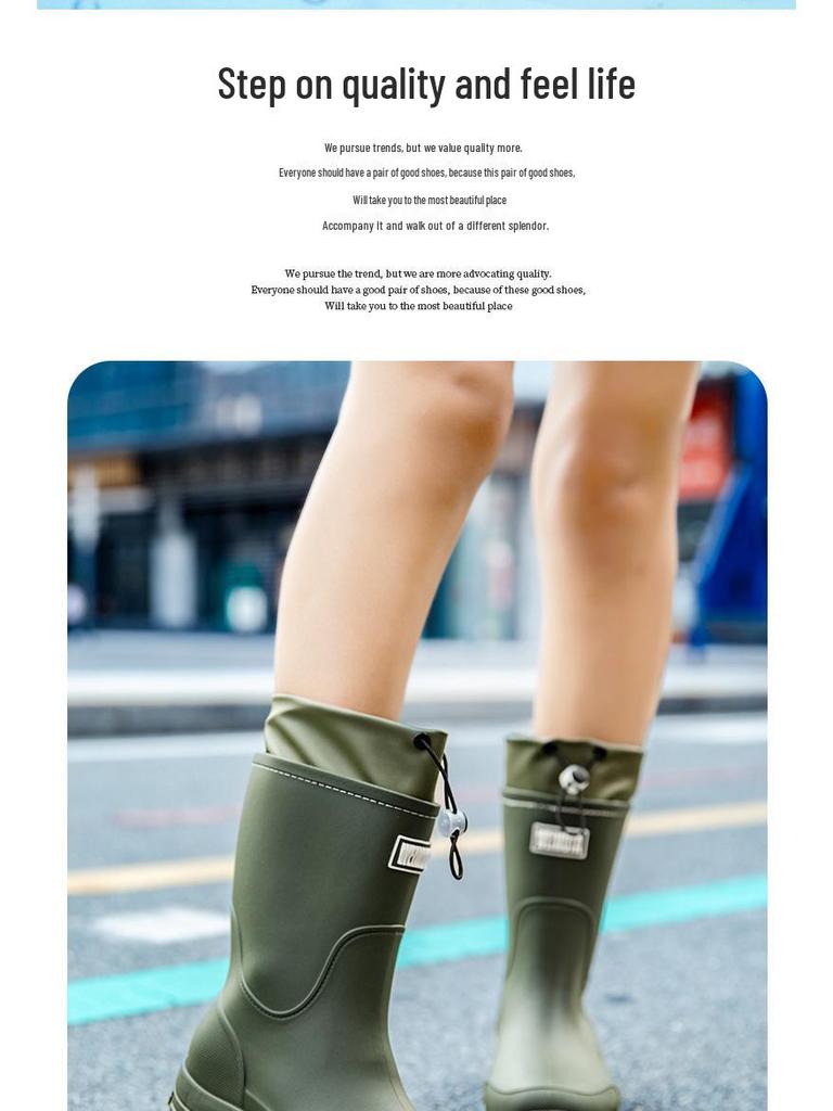 Unisex Mid-Calf Waterproof Drawstring Rain Boots - Lightweight Non-Slip Rubber Shoes