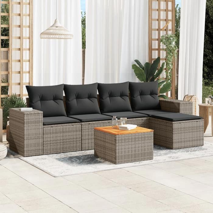 VidaXL Salon de Jardin avec Coussins 6 pcs, Canapés de Patio, Ensemble de Meubles, Mobilier de Terrasse Extérieur, Gris 3257754