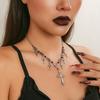 Punk Thorn Cross Pendant Necklace Dark Gothic Cross Fringe Choker Necklace for Women Unique Clavicle Chain Stylish Gift