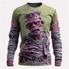 Monster Print Casual Men's Long-sleeved T-shirt Outdoor Vacation Round-neck Long-sleeved Spring and Autumn Clothing