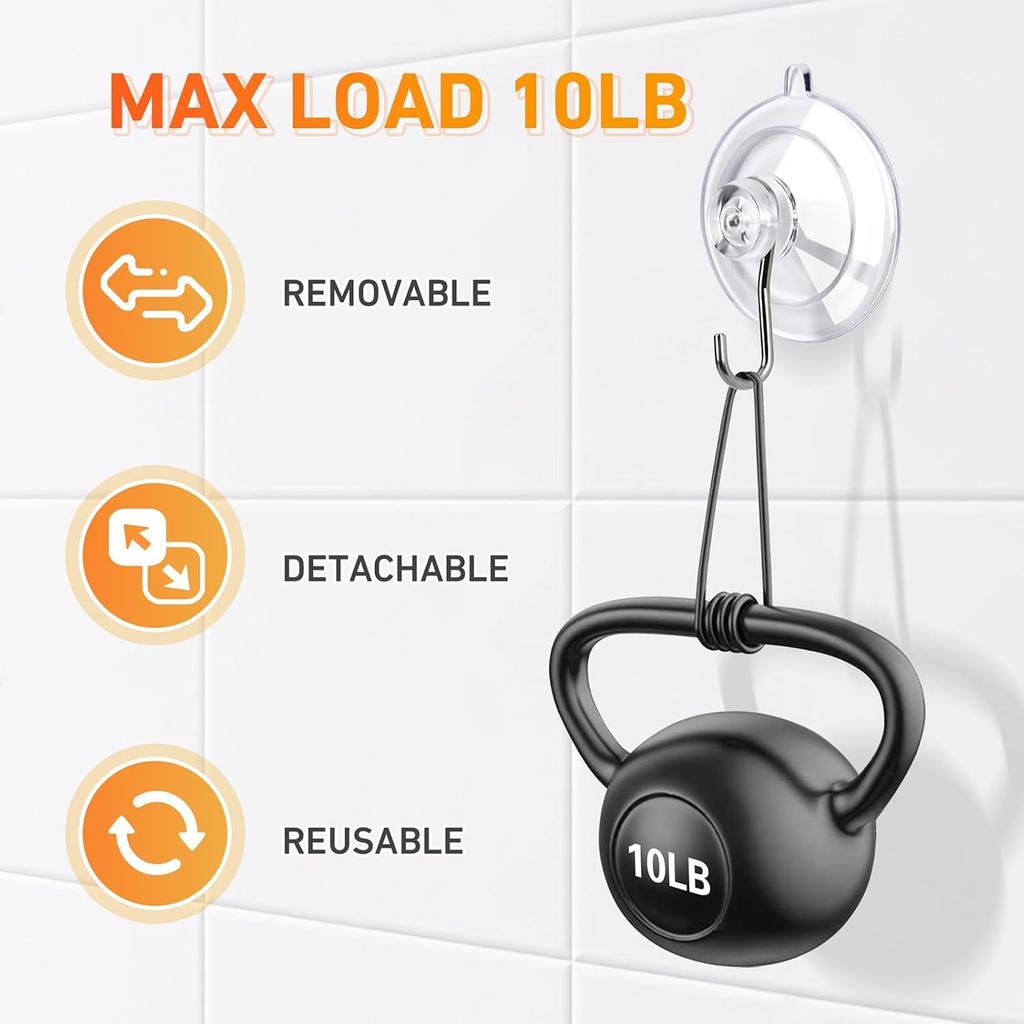 KORCCI Suction Cup Hooks 12Pack - Max Load 10LB, 1.77Inch Clear Medium Suction Cups, No Trace, Reble & Removable, Stainless Steel Hooks, for Tile,