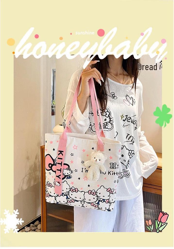 Women's Cute Cartoon Canvas Handbag - Versatile, Large Capacity Shoulder Tote