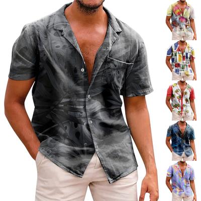 Summer New Men's Printed Slim Fit Shirt Large Fashion Casual Short Sleeve Shirt Men