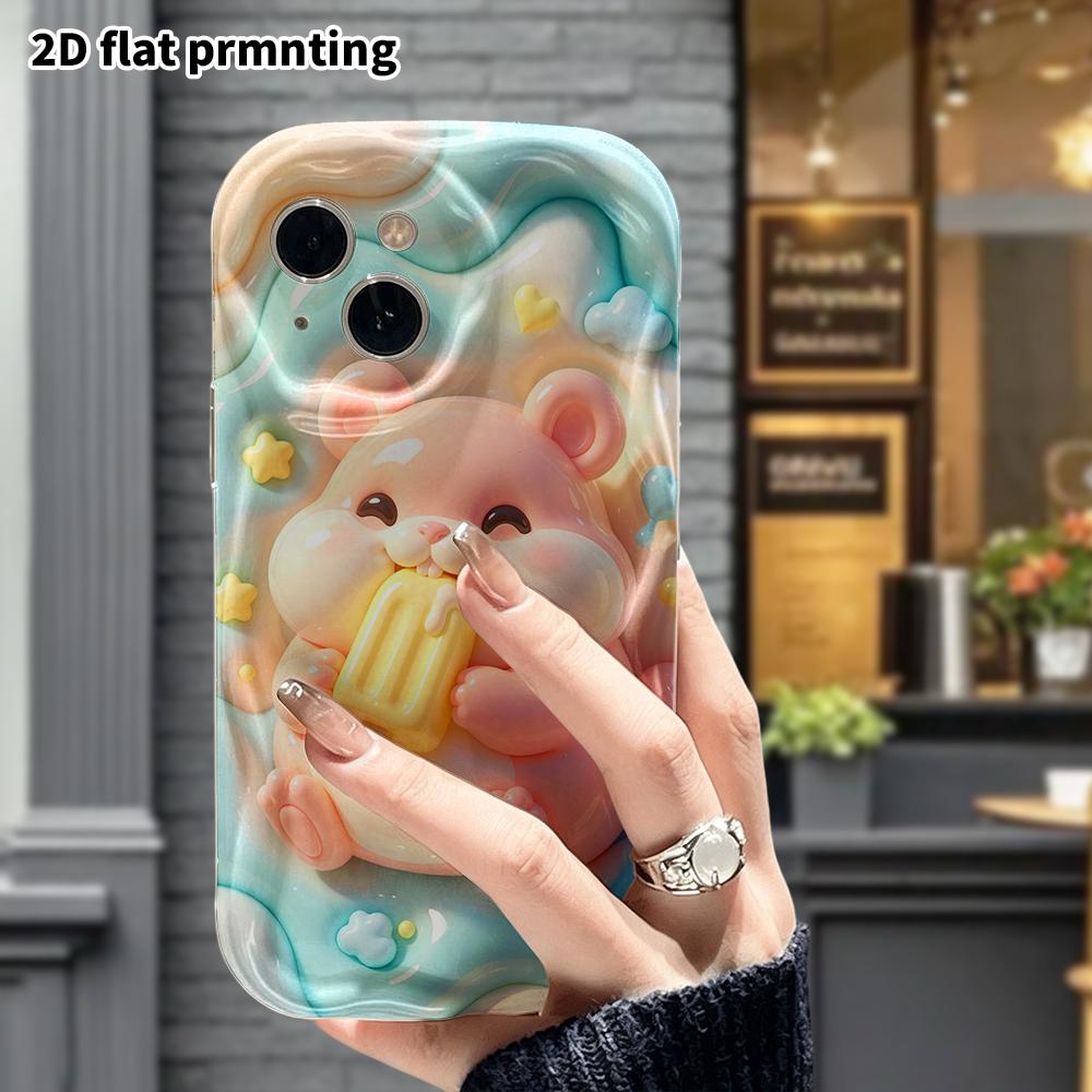 Phone Case: 2D flat design suitable for iPhone 18 17 16 15 14 13 Pro protective case, pink hamster eating an ice pop, perfect Christmas and Halloween
