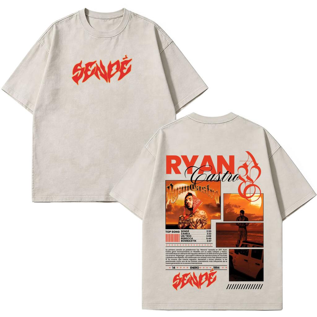 Rapper Ryan Castro Sende Latam Album Tour 2026 Magliette Stampate Unisex Unisex Hip Hop T Shirt Estive Cotone Ampio Vintage Lavate T-shirt