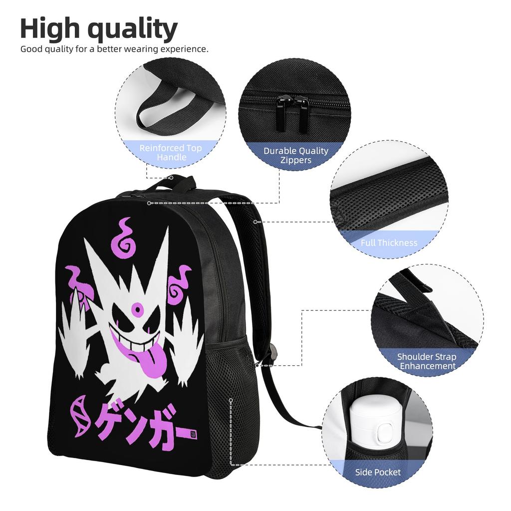 Fashion Pokemon Halloween Gengar Backpacks Daypack Mochila Travel Retro Washable Rucksack
