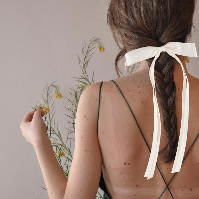 10PCS Soft Polyester Hair Barrettes Double Ribbon Bows Design Nonslip Duckbills Clip For Daily Use And Sports