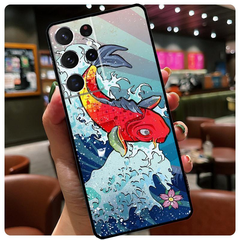 Tattoo Japanese Koi Dragon Wave Phone Case For Samsung Galaxy S25 Ultra S21 S22 S23 S24 Ultra S9 S10 Plus S24 S25 FE Cover