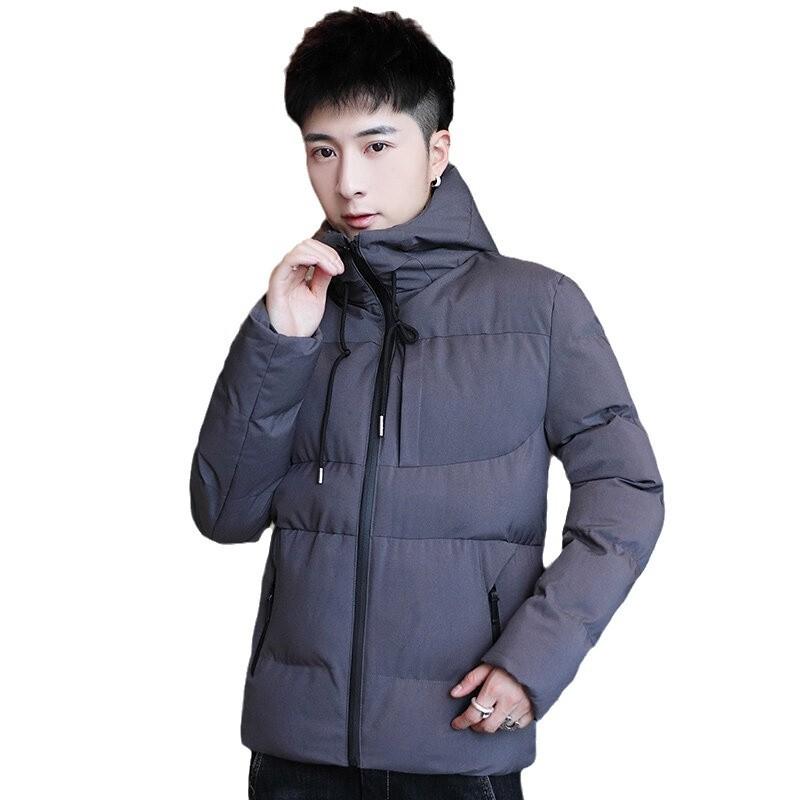 Baumwollkleidung Herrenmodelle Winter Locker Warm Kurzabschnitt Verdickt Einfarbig Baumwollkleidung Lässige Kapuzen-Baumwolljacke