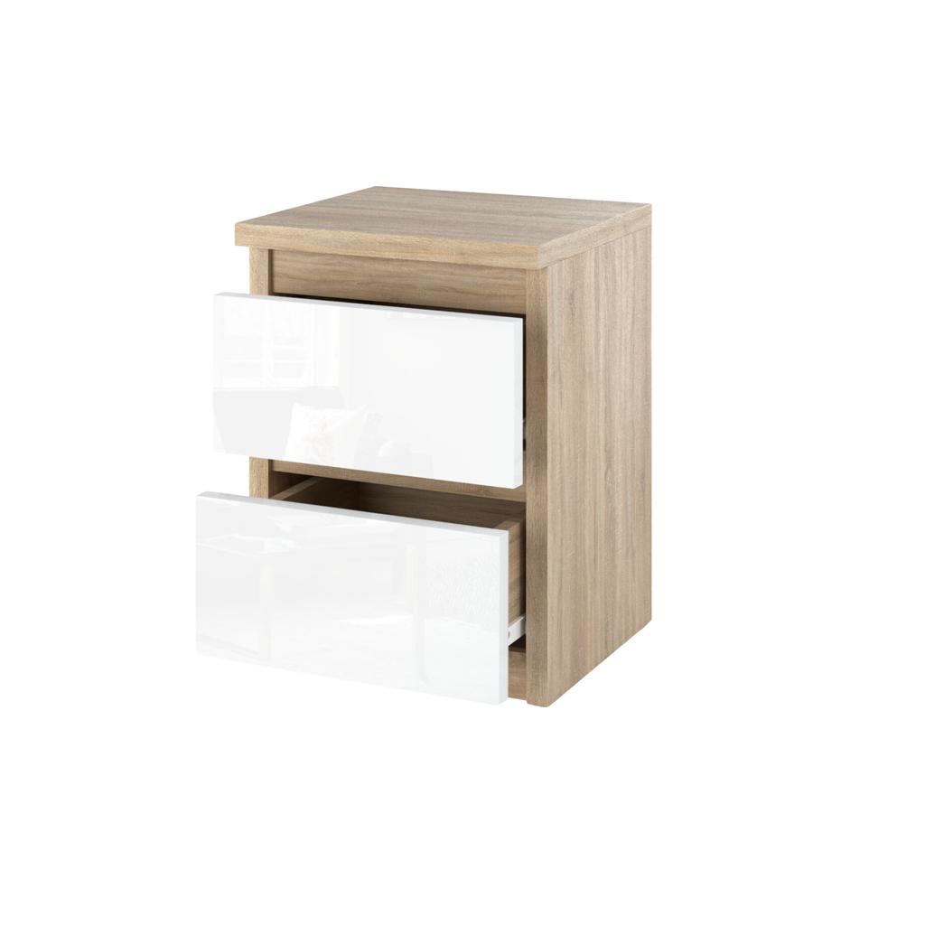 Bedside Cabinet Sonoma Oak White Gloss 30 Cm 2 Drawers Tv Table For Bedroom