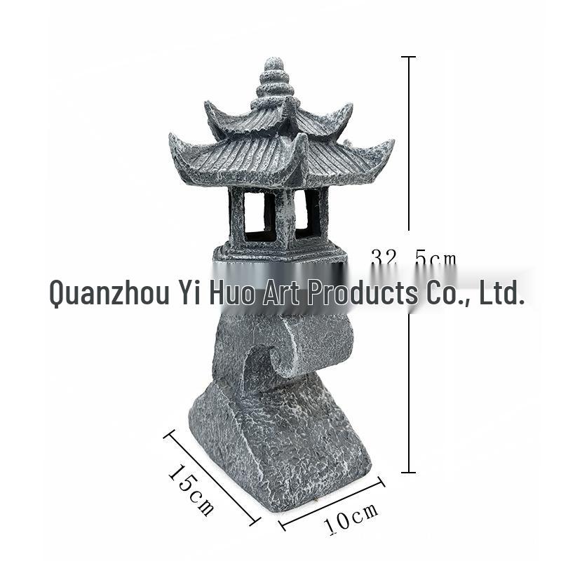 Solar Chinese Palace Lantern: Outdoor Zen Pagoda Statue Ornament, Resin Craft