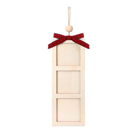 Festive Tree Ornament for Photos Christmas Wooden Photo Frame Ornament, DIY Hanging Picture Holder with Reusable Holiday Ribbon Bow, Decor, Party
