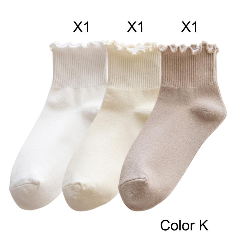 3 Pairs/Lot Cute Socks For Women New Japanese Style Breathable Girls Short Socks Kawaii Solid Socks Frilly Ruffle Socks Casual