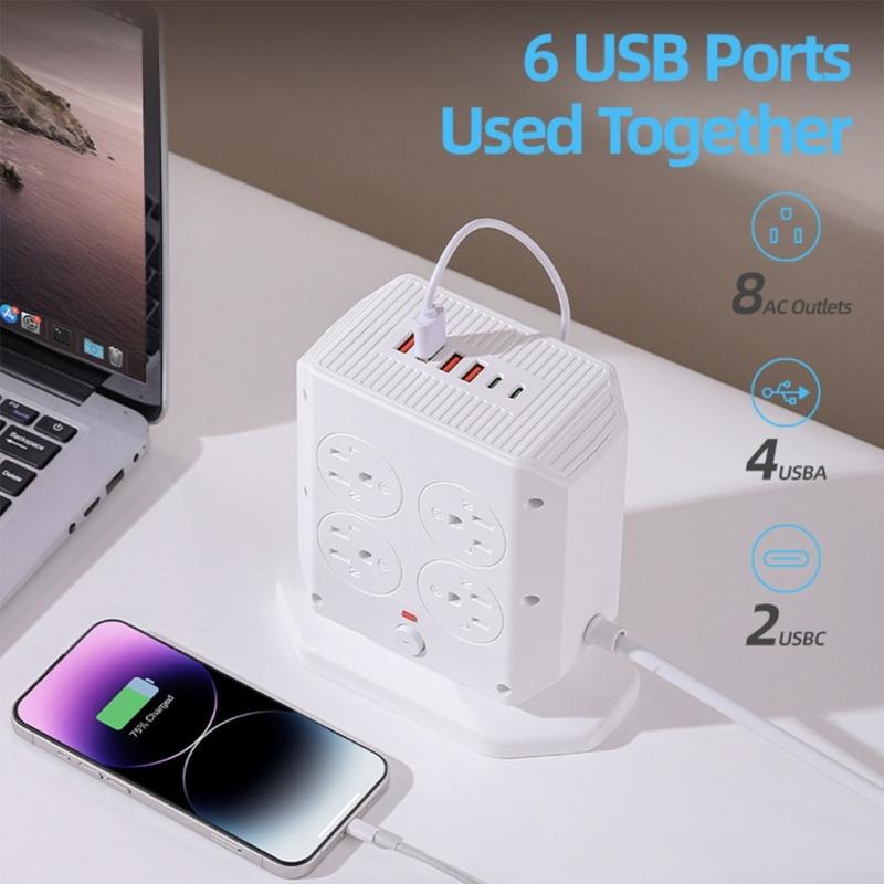 Vertical Type Power Strips 12 Outlets Small Design Outlet Tower for Home and Offices Space Saving Plastic Construction
