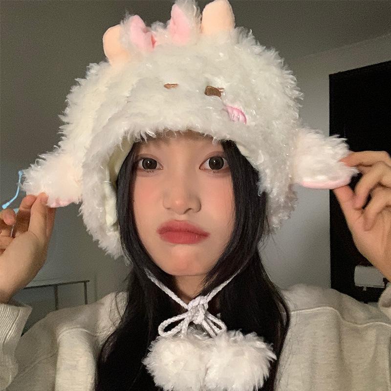 Soft Cute Lamb Ears Lei Feng Hat Children Autumn and Winter Versatile Warm Straps Ear Protectors Knitted Wool Hat