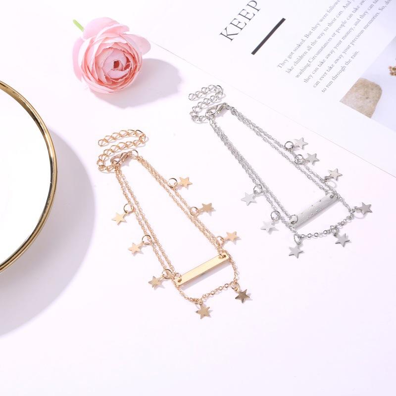 New Foot Jewelry Trend Women's Simplicity Europe and America Beach Foot Jewelry Fashion Double-layer Five-pointed Star Anklet Manufacturers Wholesale