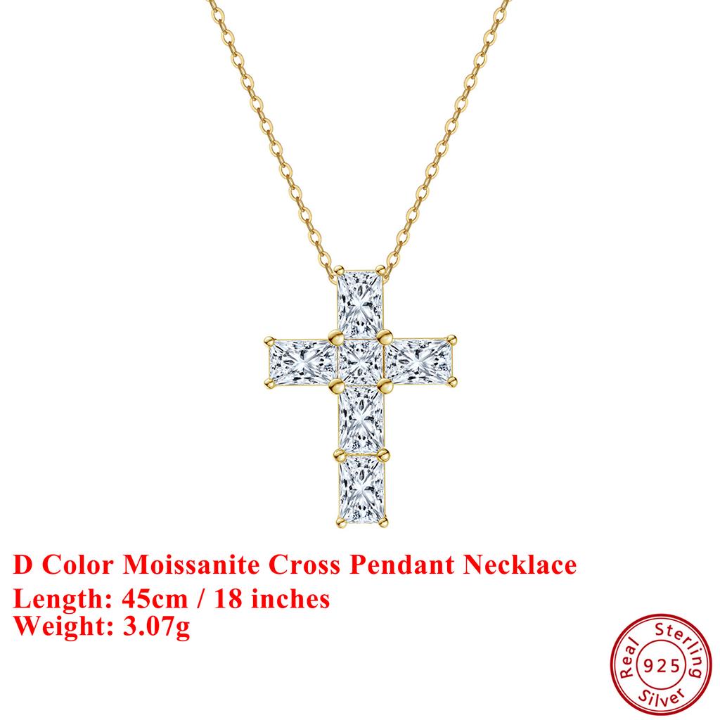 EFFIE QUEEN Moissanite Cross Necklace GRA Certified S925 Silver Jesus Pendant Neck Chain Engagement Bridal Fine Jewely SMON12