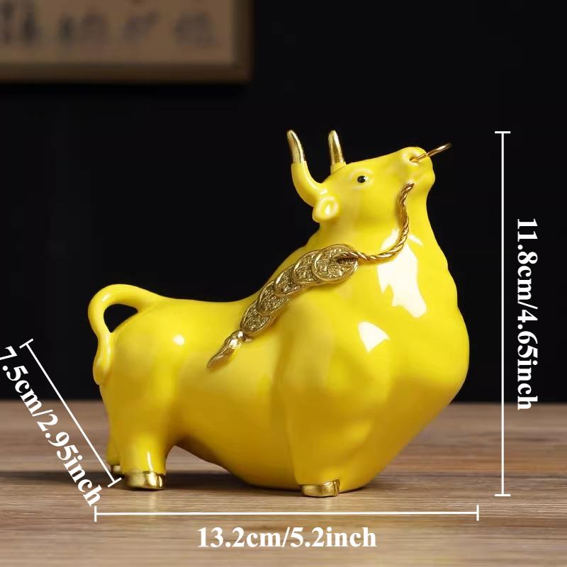 1pc Yellow/Red/White Ceramic Bull Ornament, Zodiac Ox Ornament, Home Decoration, Chinese Style Wealth Attracting Decoration