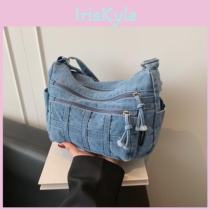 Bag Fashionable Denim Casual Singleshoulder With Multiple Pockets Lightweight Crossbody Small Square Bag