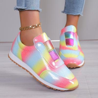 Fashion 2025 New Spring Flat Bottom Rainbow Color Women Casual Breathable Sneakers Comfort Women Loafer Fashion Women Vulcanized Shoes