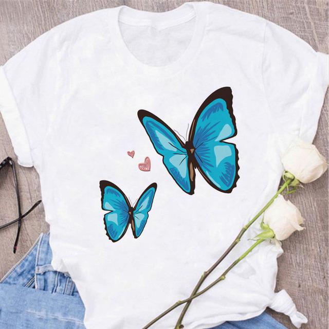 New Butterfly Print T Shirt Women T Shirt Summer Fashion Female Tops Ladies Short Sleeve Graphic Tee Shirts Woman Cute T-Shirts