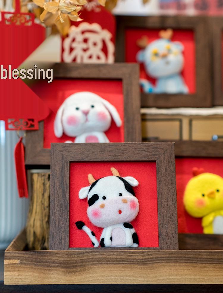 Xianci Year of the Horse Zodiac Wool Felt Needle Felting DIY Photo Frame Gift Set