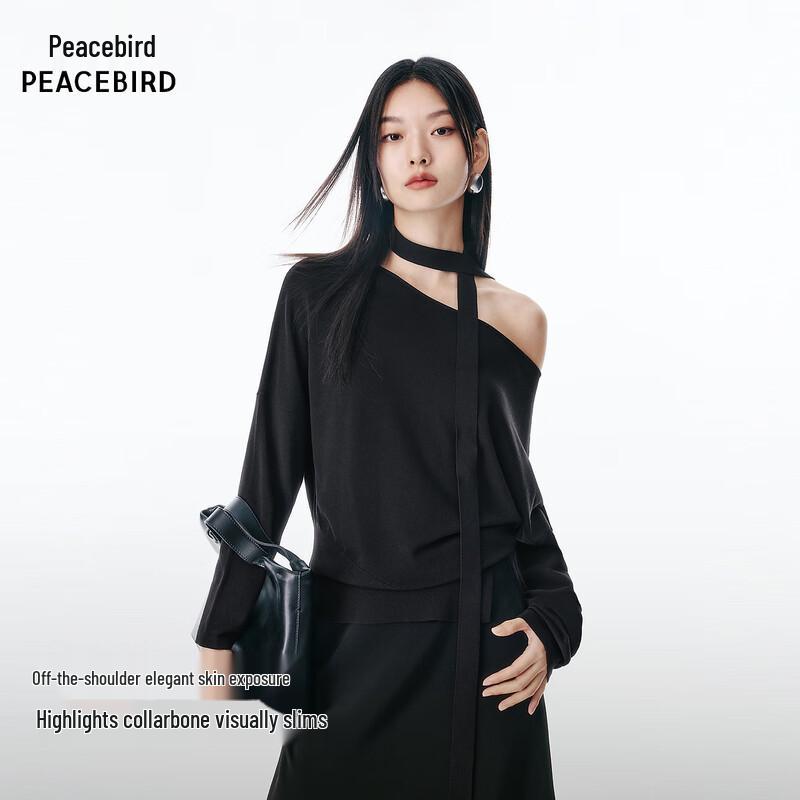

PEACEBIRD Women s Off-Shoulder Knit Sweater with Ribbon L
