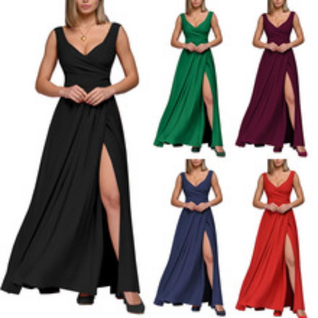 New Women's V-neck Sleeveless Maxi Dress, Leopard Butterfly Print Suspender Long Dress