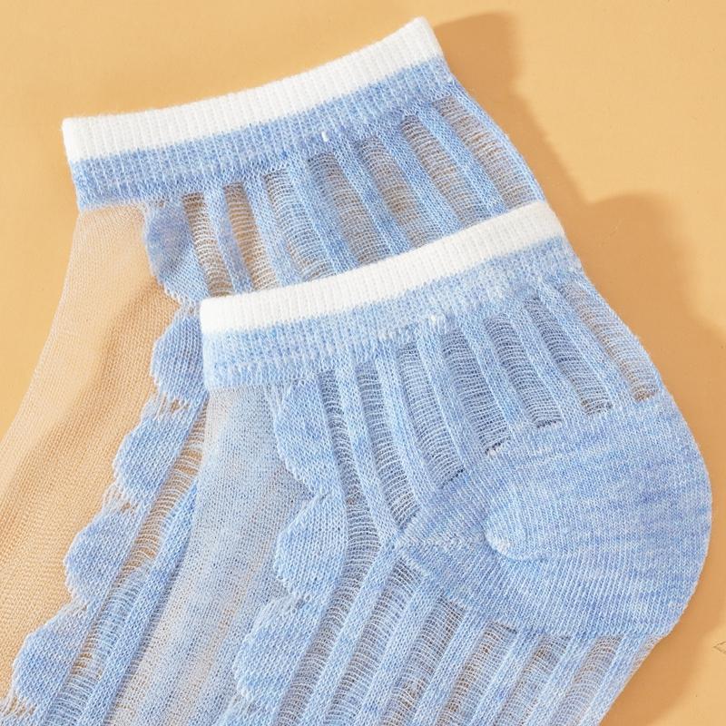 5 Pairs/Lot Sexy Lace Mesh Fishnet Socks Mixed Fiber Transparent Stretch Elasticity Ankle Net Yarn Thin Women Cool Socks