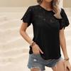 Women Casual Short Sleeve T Shirt Top Solid Color Lace Round Neck Stitching Fashion Tee