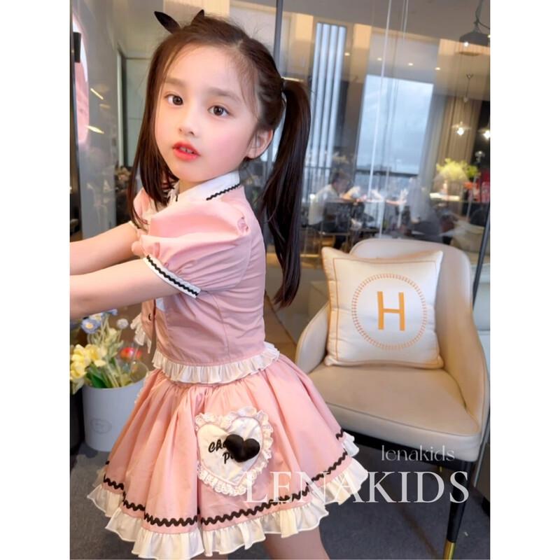 LENAKIDS Girls  Lolita Puff Sleeve Hanfu Set 120 (115-125cm height)