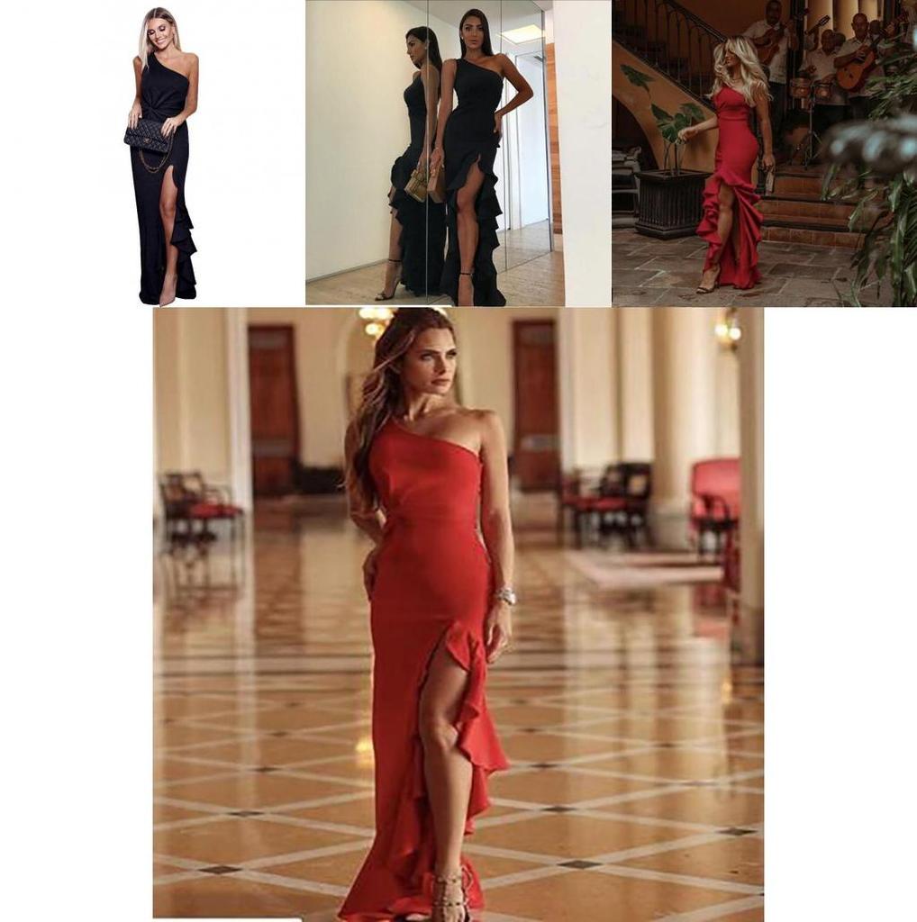 Elegant Sexy Women Sloping Shoulder Ruffled Party Evening Irregular Wedding Dress