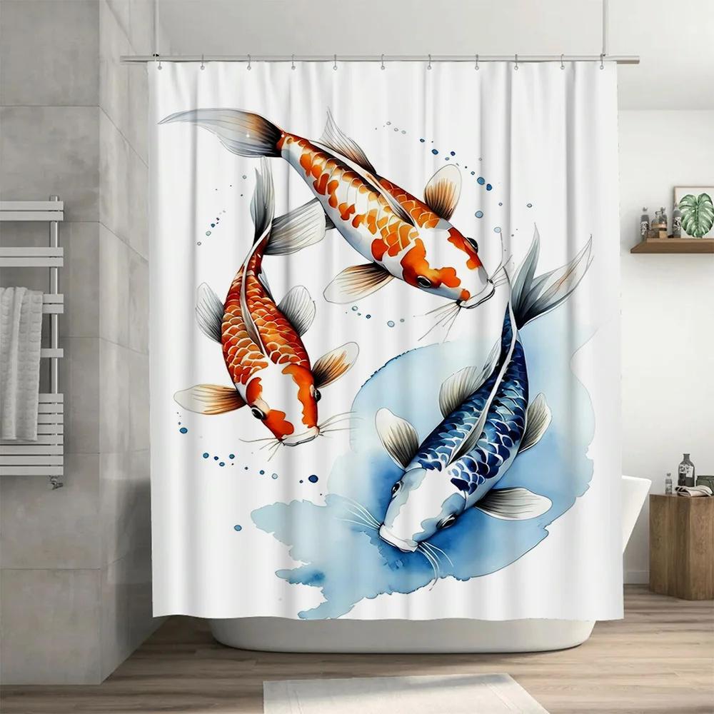 Koi Fish Shower Curtain Waterproof Fabric Decorative Print Wall Hanging for Bathroom Home Decor