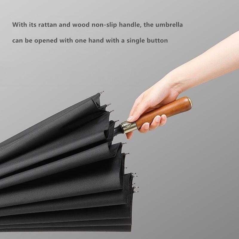 Light Luxury Long Wooden Handle Umbrella Enlarged Thickened Reinforcement Windproof Straight Handle Business Golf Umbrella