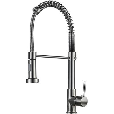 Brushed Brass Nickel Hot & Cold Kitchen Sink Faucets 360 Rotation Single Lever Pull Out Spring Spout Water Mixers Tap Crane