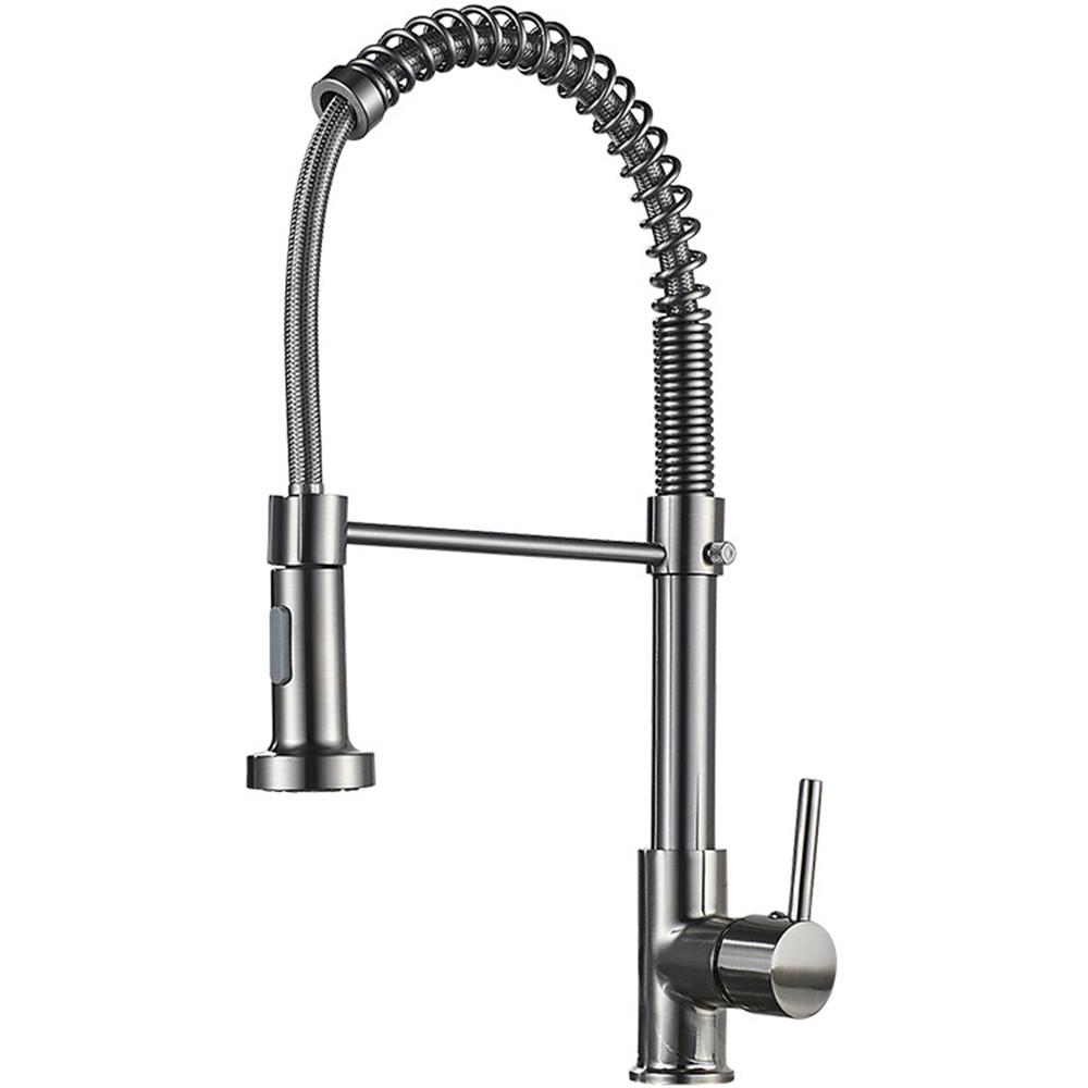 Brushed Brass Nickel Hot & Cold Kitchen Sink Faucets 360 Rotation Single Lever Pull Out Spring Spout Water Mixers Tap Crane